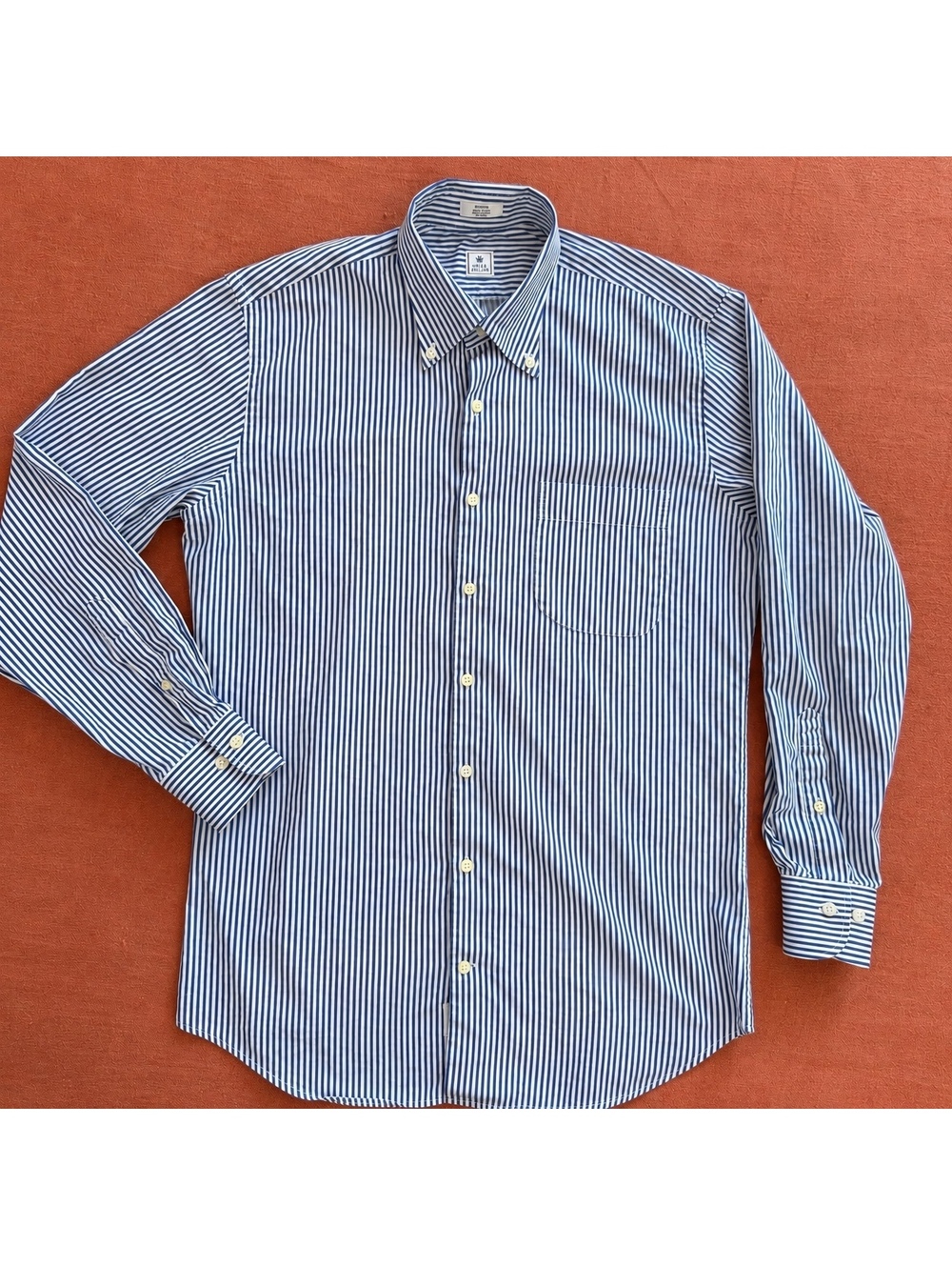 Peter Millar Men's Medium Blue and White Striped Button-Down Cotton Dress Shirt